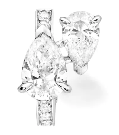 Repossi White Gold And Diamond Serti Sur Vide Single Earring In Silver