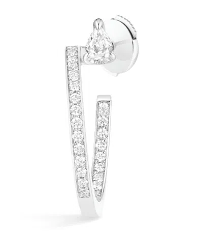 Repossi White Gold And Diamond Serti Sur Vide Single Hoop Earring In Silver