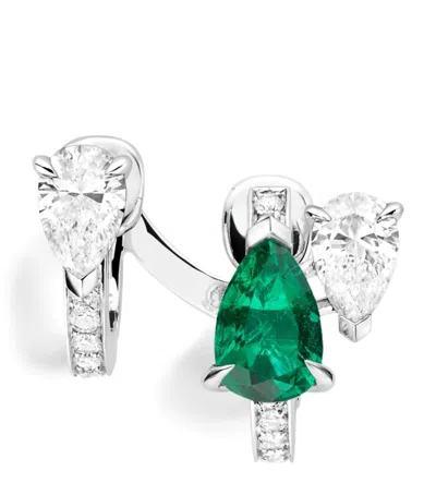 Repossi White Gold, Diamond And Emerald Serti Sur Vide Single Earring In Silver