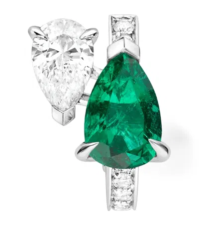 Repossi White Gold, Diamond And Emerald Serti Sur Vide Single Earring In Silver