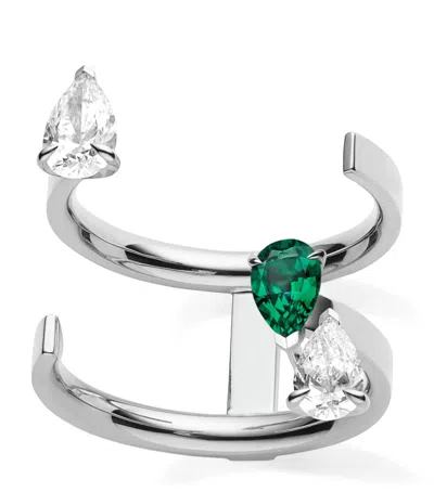 Repossi White Gold, Diamond And Emerald Toi Et Moi Ring In Silver