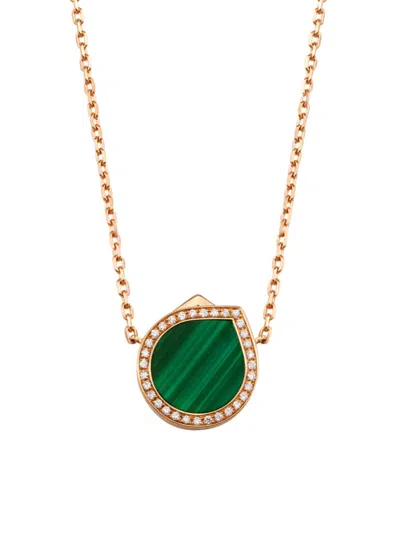 Repossi Women's Antifer 18k Rose Gold, Malachite & 0.18 Tcw Diamond Pendant Necklace In Green