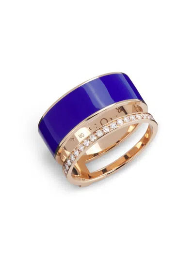Repossi Women's Berbere Chromatic 18k Rose Gold, Lacquer & 0.34 Tcw Diamond Double-band Ring In Gray