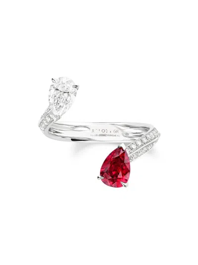 Repossi Women's Brevis 18k White Gold, Ruby & 0.80 Tcw Diamond Cuff Ring In Metallic