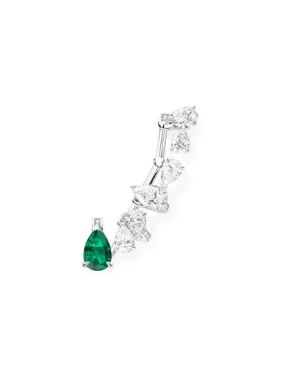 Repossi Women's Serti Sur Vide 18k White Gold, 5.08 Tcw Diamond & Emerald Ear Cuff