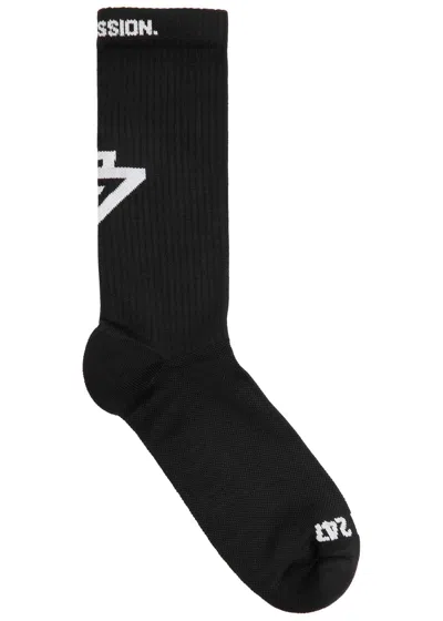Represent 247 Logo-intarsia Stretch-cotton Socks In Black
