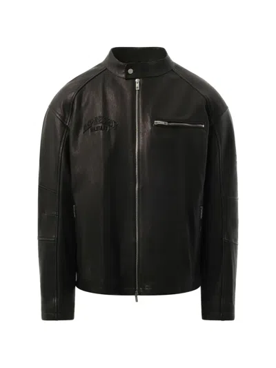 Represent Belstaff Cafe Racer Embroidered Biker Jacket In Black