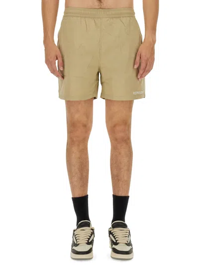 Represent Logo-embroidered Bermuda Shorts In Neutrals