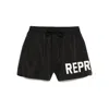 Represent Black Swim Shorts With Elastic Drawstring Waist And Logo Lettering Print In Tech Fabric Man