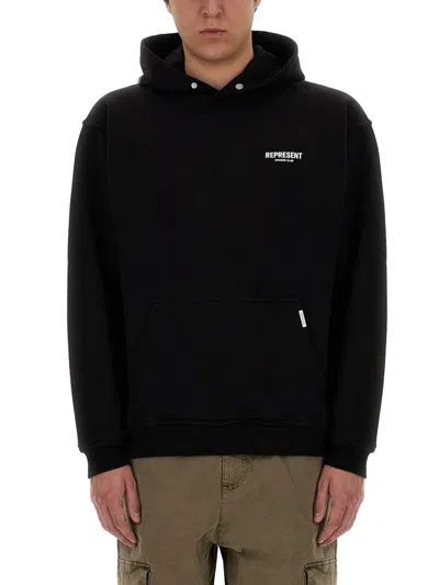 Represent Cotton Logo Hoodie In Black