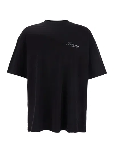 Represent Black Crewneck T-shirt With With Front And Back Owners Club Print In Cotton Man