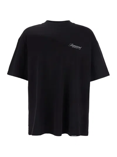 REPRESENT BLACK CREWNECK T-SHIRT WITH WITH FRONT AND BACK OWNERS CLUB PRINT IN COTTON MAN