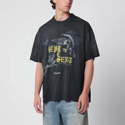 Represent Black Faded Tshirt With Eagle Logo Print In Multi