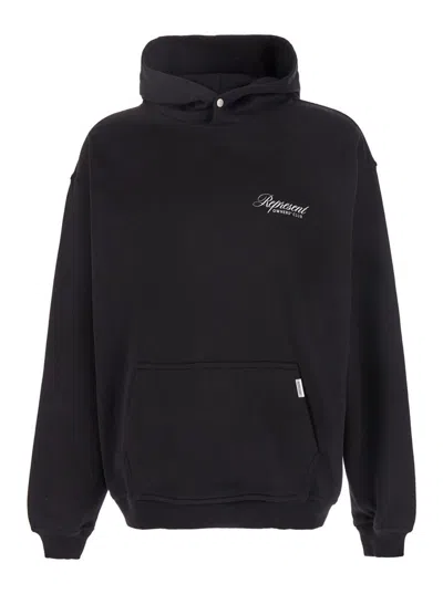 Represent Black Hoodie With Front And Back Logo Print In Cotton Man