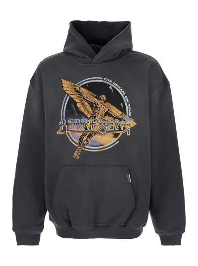 REPRESENT BLACK HOODIE WITH GRAPHIC PRINT ON FRONT AND BACK AND FADED EFFECT IN COTTON MAN