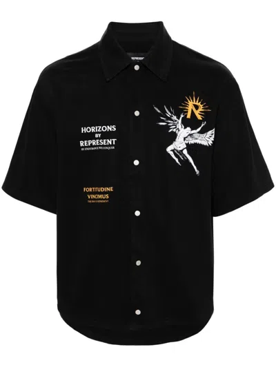 Represent Icarus-print Press-stud Shirt In Black