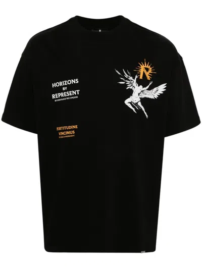 Represent Black Icarus Print Cotton T-shirt