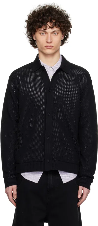 Represent Black Long Sleeve Mesh Knit Cardigan In Jet Black