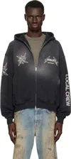Represent X Metallica Local Crew Zip-up Hooded Sweatshirt In Stained Black