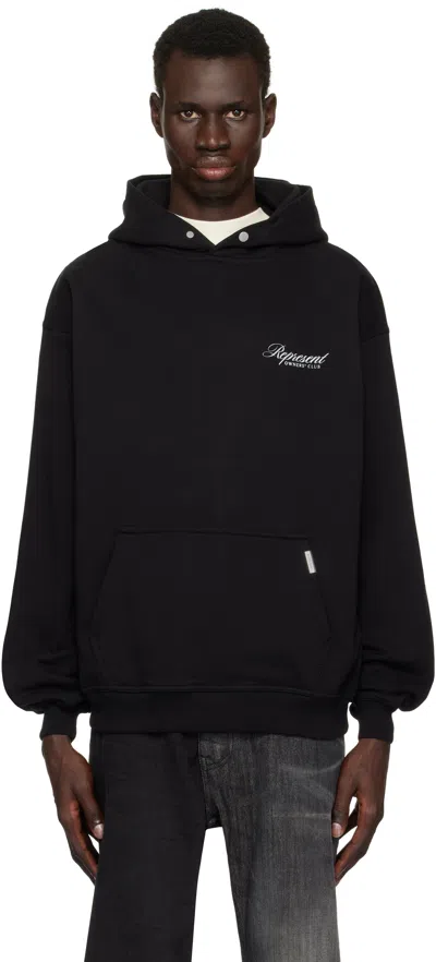 Represent Black Hoodie With Logo Lettering Detail On The Front And Maxi Logo Print On The Rear In Cotton Man
