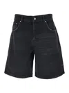 Represent Black Shorts With R Logo Embossed On The Back In Denim Man In Black
