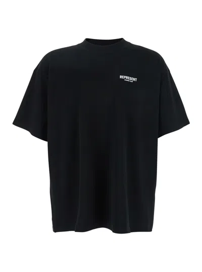 Represent Black T-shirt With Logo On The Front And Maxi Logo On The Back In Cotton Man