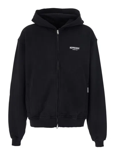 REPRESENT BLACK ZIP-UP SWEATSHIRT WITH LOGO ON THE FRONT AND BACK IN COTTON MAN