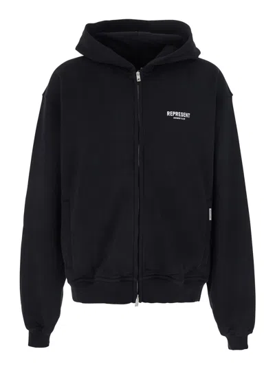 Represent Black Zip-up Sweatshirt With Logo On The Front And Back In Cotton Man