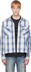 Represent Blue Shirt With Classic Collar And All-over Check Motif In Mid Blue