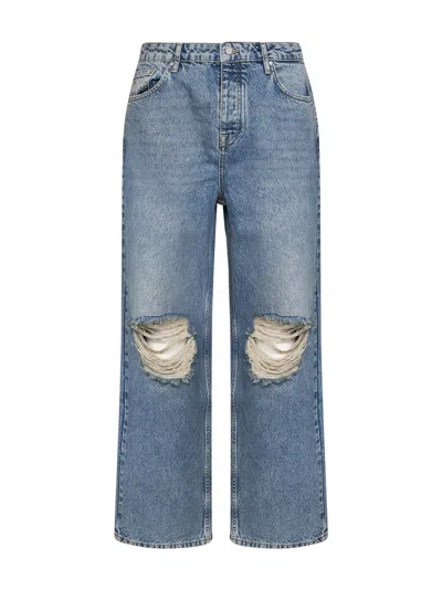 Represent Blue Cotton Denim R3 Baggy Ripped Jeans