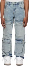 Represent R3ca Cargo Denim Light Blue Sandblasted Denim Cargo Pant - R3ca Cargo Denim