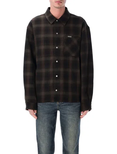 Represent Cotton Reversible Check Overshirt In Black