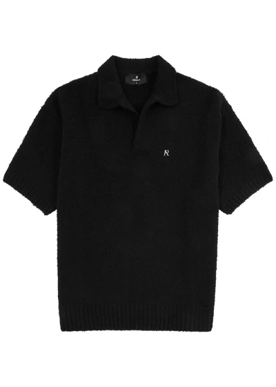 Represent Bouclé Wool-blend Polo Shirt In Black