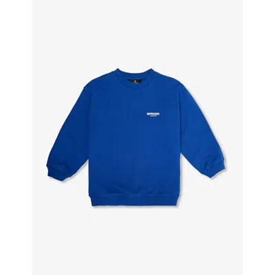 Represent Boys Cobalt Kids Logo-print Crewneck Cotton-jersey Sweatshirt 4-6 Years