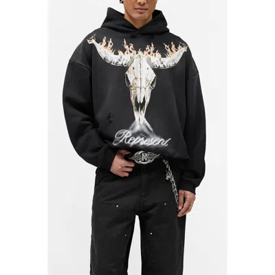Represent British Cowboys Cotton Graphic Hoodie In Black