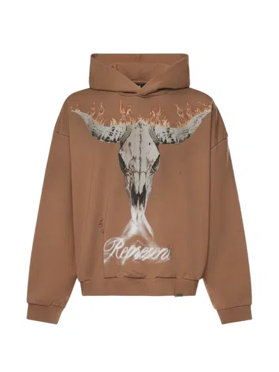 Represent British Cowboys Cotton Graphic Hoodie In Brown