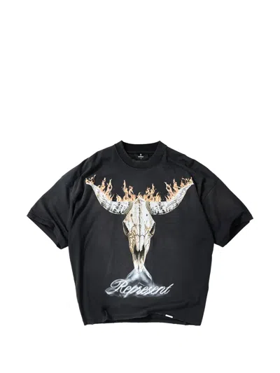 Represent Mens Stained Black British Cowboys Graphic-print Cotton-blend T-shirt