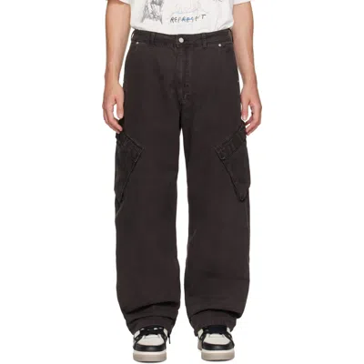 Represent Brown Cotton Twill Cargo Trousers In Black