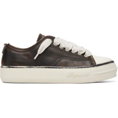 Represent Brown Rep-cap Distressed Leather Sneakers In Dark Brown