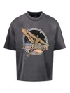 Represent Black Crew Neck T-shirt With Graphic Print On Front And Back And Faded Effect In Cotton Man In Gray