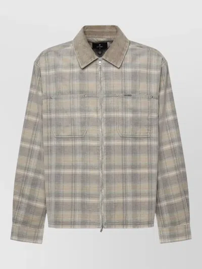 Represent Casual Shirt Button Cuffs Chest Pockets Plaid In Gray