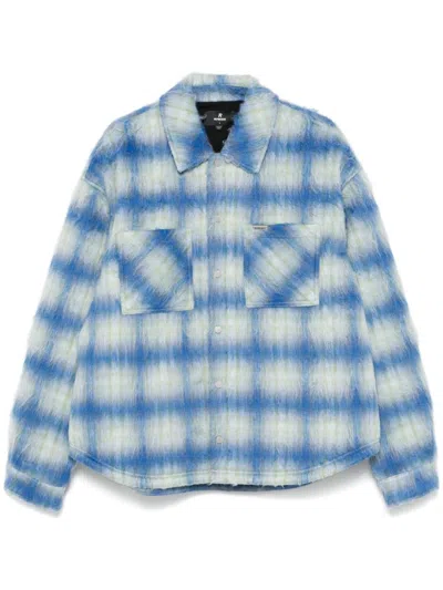 Represent Textured Plaid Overshirt Chest Pockets In Electric Blue