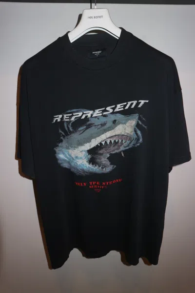 Pre-owned Represent Clo Shark Print T-shirt In Black