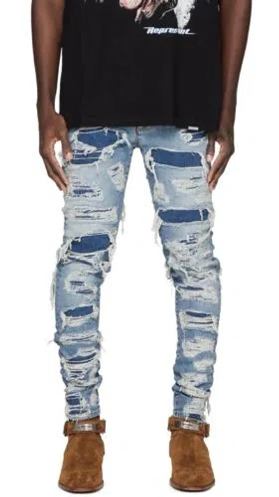 Pre-owned Represent Clo Shredded Light Indigo Skinny Jeans