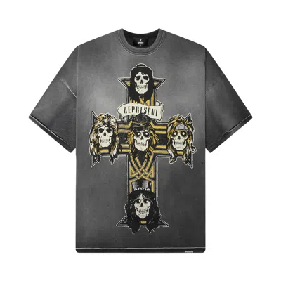 Pre-owned Represent Clo X Guns N' Roses Cross T-shirt 'stained Black' | Men's Size L