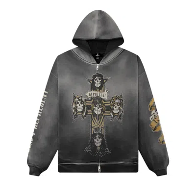 Pre-owned Represent Clo X Guns N' Roses Cross Zip Through Hoodie 'stained Black' | Men's Size Xl