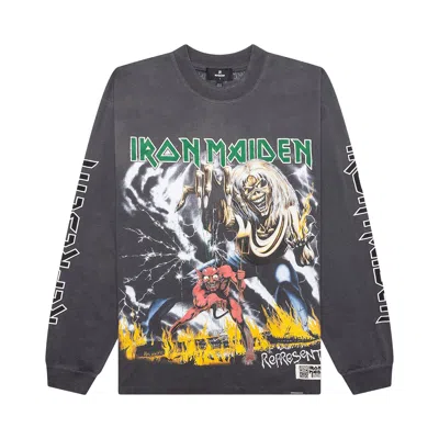 Pre-owned Represent Clo X Iron Maiden Number Of The Beast Long-sleeve Tee 'sunfade Grey' | Men's Size M In Gray