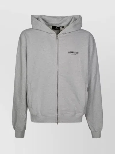 Represent Club Owners Hoodie Ribbed Cuffs In Grey