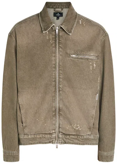 Represent Mens Distressed Collared Denim Jacket Washed Olive In Green
