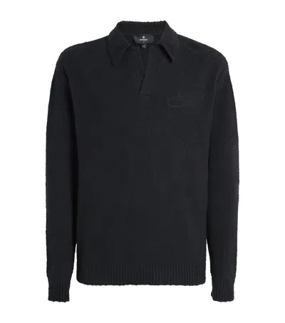 Represent Cotton-blend Open-collar Polo Sweater In Black